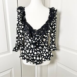 Dolce & Gabbana Silk Polka Dot Ruffle Blouse Made in Italy Black White, US 8